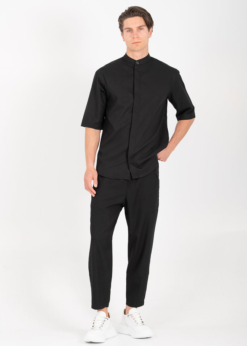 Ανδρικό κοντομάνικο πουκάμισο μαο - VITTORIO - 300-25-MIRO - mao shirt oversized feet μαύρο