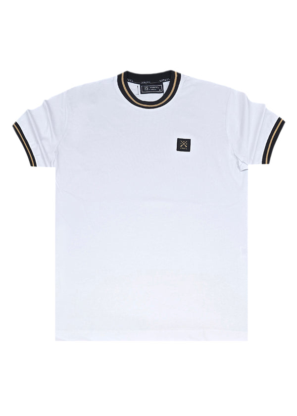 Ανδρική κοντομάνικη μπλούζα Vinyl Art Clothing - 32980-02 - cotton regular fit - stripped ends tee λευκό