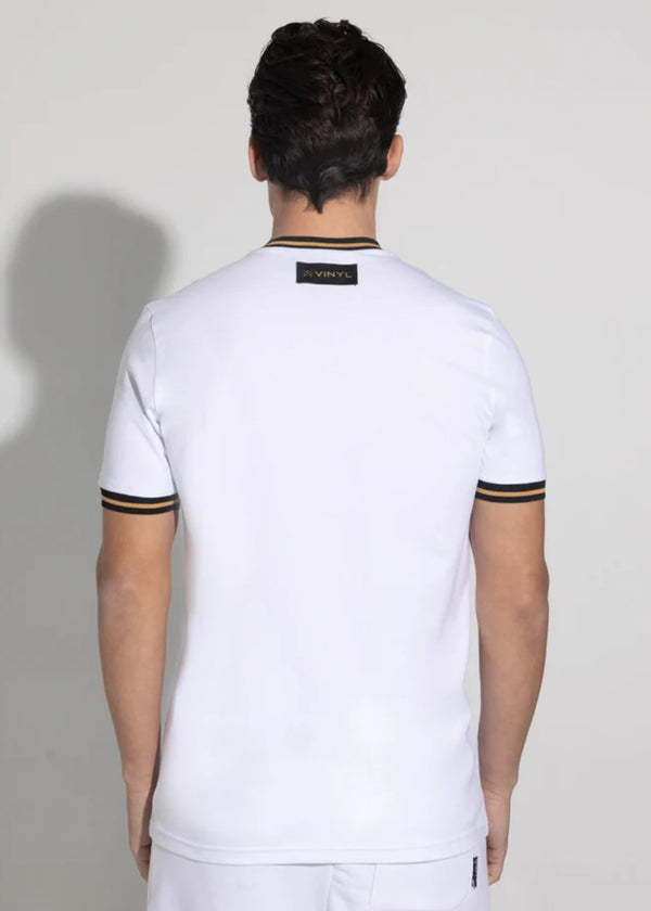 Ανδρική κοντομάνικη μπλούζα Vinyl Art Clothing - 32980-02 - cotton regular fit - stripped ends tee λευκό