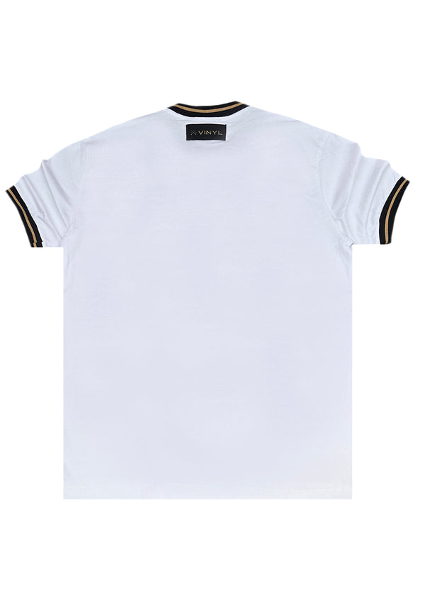 Ανδρική κοντομάνικη μπλούζα Vinyl Art Clothing - 32980-02 - cotton regular fit - stripped ends tee λευκό
