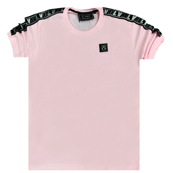 Vinyl art clothing t-shirt with logo tape - pink