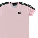 Vinyl art clothing t-shirt with logo tape - pink