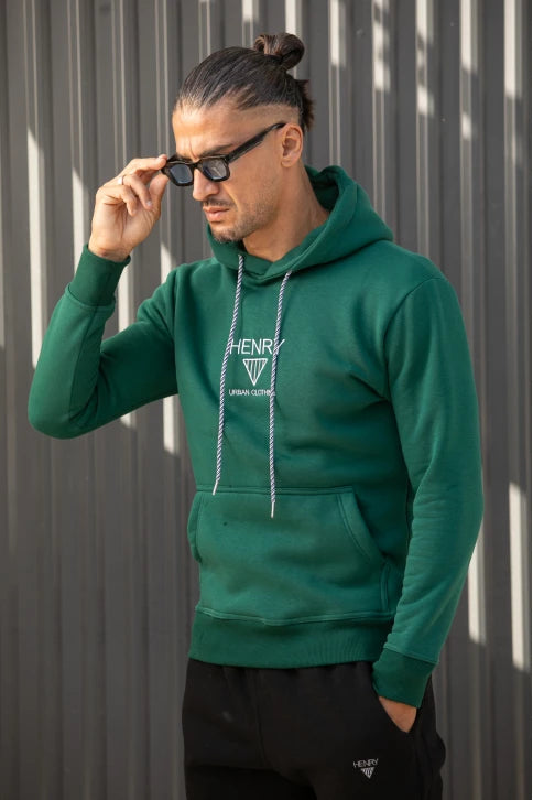 Ανδρικό φούτερ με κουκούλα  Henry clothing - 3-651 - hoodie triangle logo πράσινο