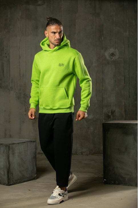 Ανδρικό φούτερ με κουκούλα Henry clothing - 3-661 - back logo hoodie λαχανί