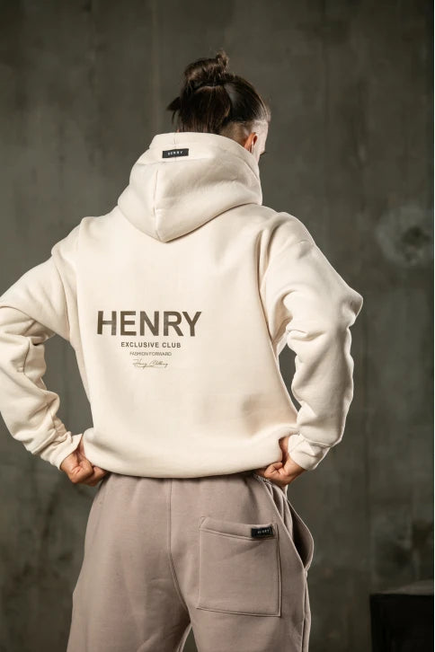 Ανδρικό φούτερ με κουκούλα Henry clothing - 3-663 - exclusive club logo μπεζ