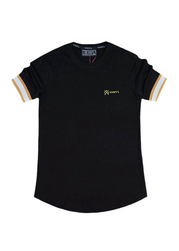 Αντρική κοντομάνικη μπλούζα Vinyl Art Clothing - 37250-01 - cotton long line regular fit - t-shirt with gold elastic cuff  μαύρο