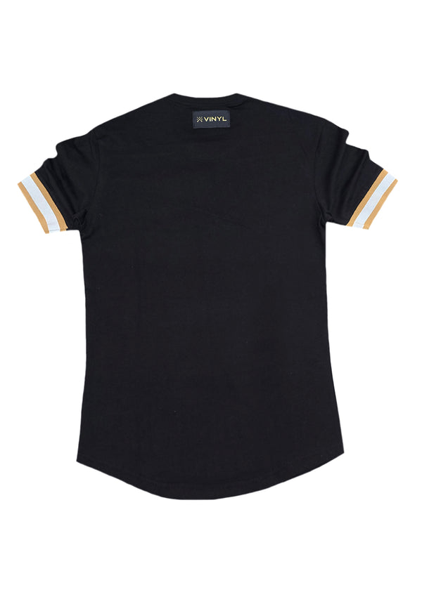 Αντρική κοντομάνικη μπλούζα Vinyl Art Clothing - 37250-01 - cotton long line regular fit - t-shirt with gold elastic cuff  μαύρο