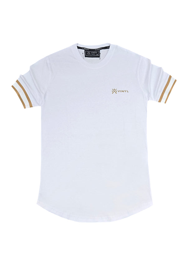 Αντρική κοντομάνικη μπλούζα Vinyl Art Clothing - 37250-02 - cotton long line regular fit - t-shirt with gold elastic cuff λευκό