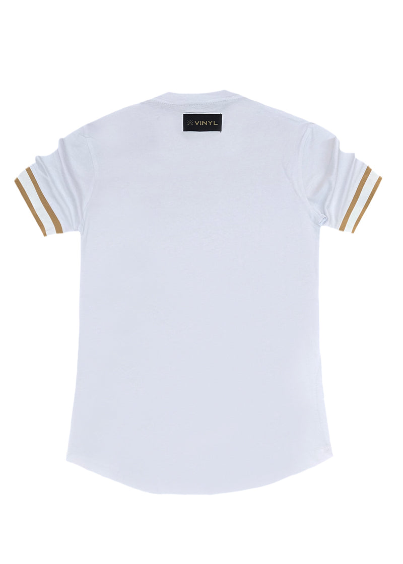 Αντρική κοντομάνικη μπλούζα Vinyl Art Clothing - 37250-02 - cotton long line regular fit - t-shirt with gold elastic cuff λευκό