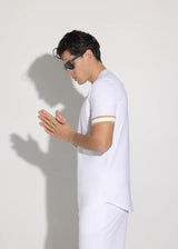 Αντρική κοντομάνικη μπλούζα Vinyl Art Clothing - 37250-02 - cotton long line regular fit - t-shirt with gold elastic cuff λευκό