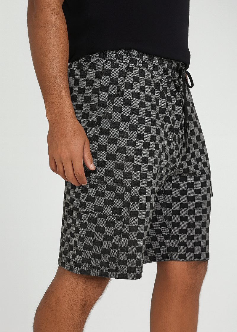 Ανδρική βερμούδα κάργκο  GUF - 3A185 - chess cargo shorts μαύρο