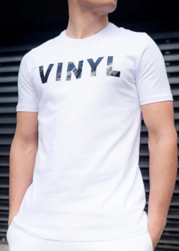 Ανδρική κοντομάνικη μπλούζα Vinyl art clothing - 44952-02 - logo print λευκό