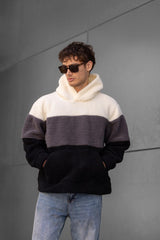 Ανδρικό φούτερ προβατάκι με κουκούλα Gang - 3212 - sherpa fleece hoodie multicolor μαύρο