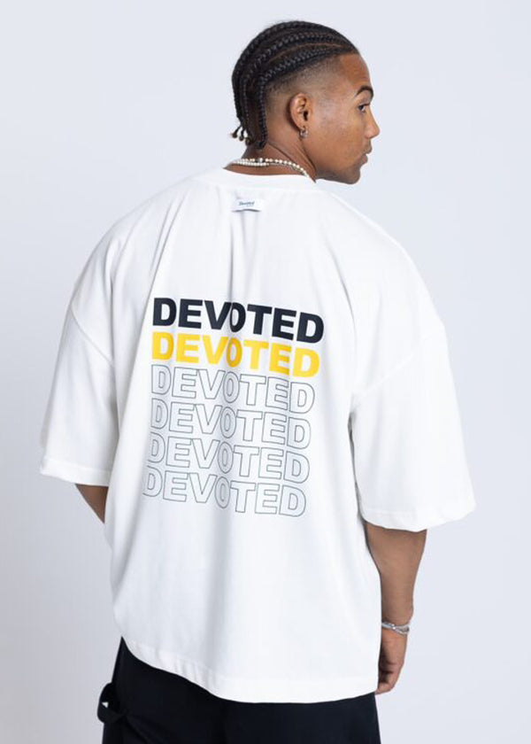 Ανδρική κοντομάνικη μπλούζα DEVOTED-55033W-white oversized Multi Logo Back