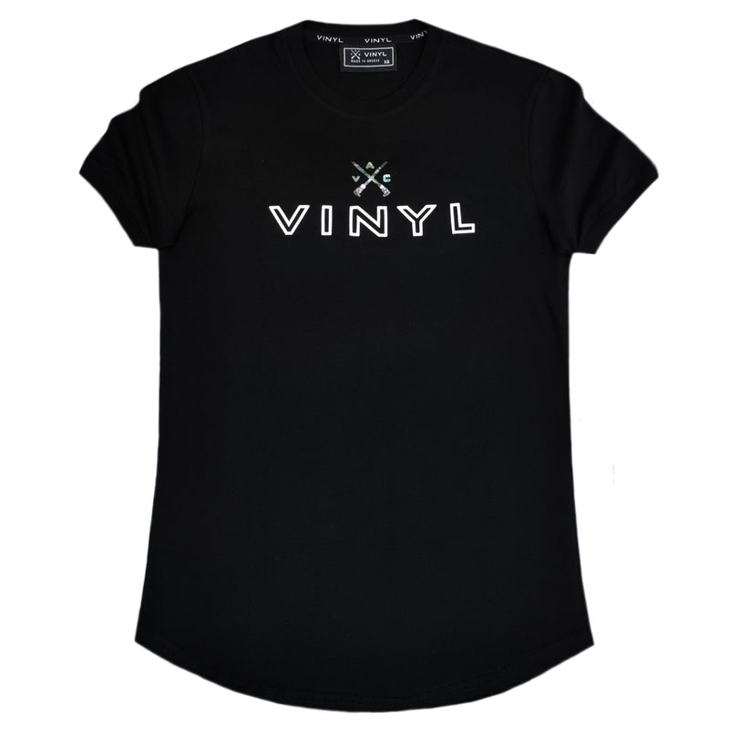 Ανδρική κοντομάνικη μπλούζα Vinyl art clothing -55970-01 - long line regular fit μαύρο