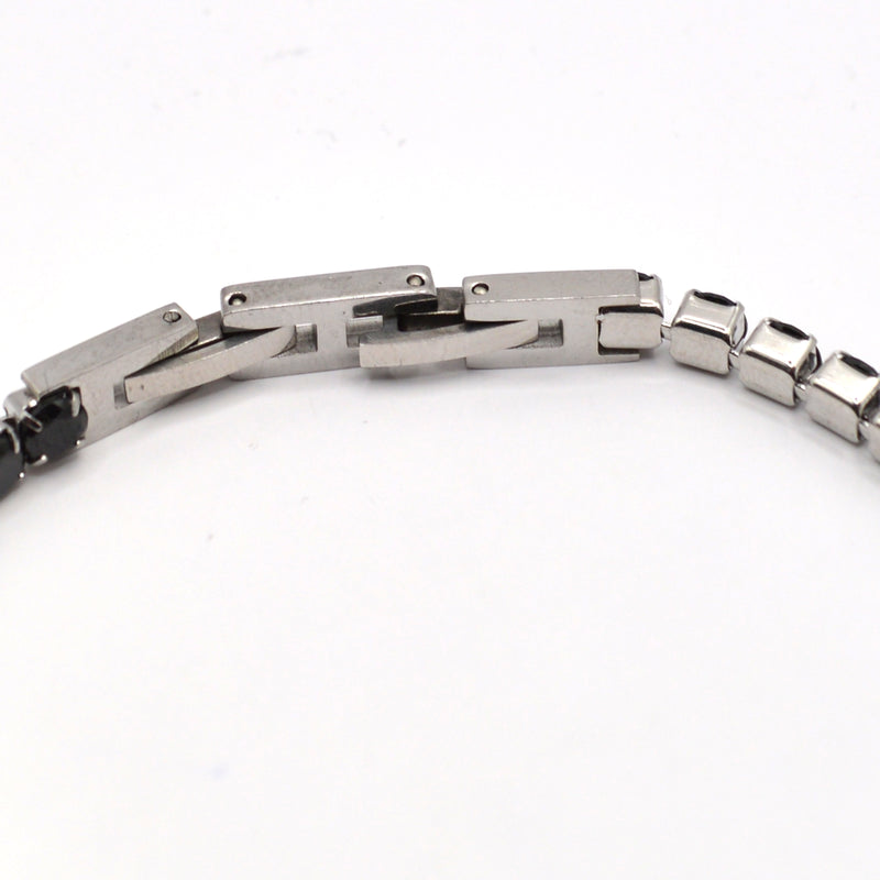 Gang - GNG033 - high quality black gem stainless steel bracelet - silver