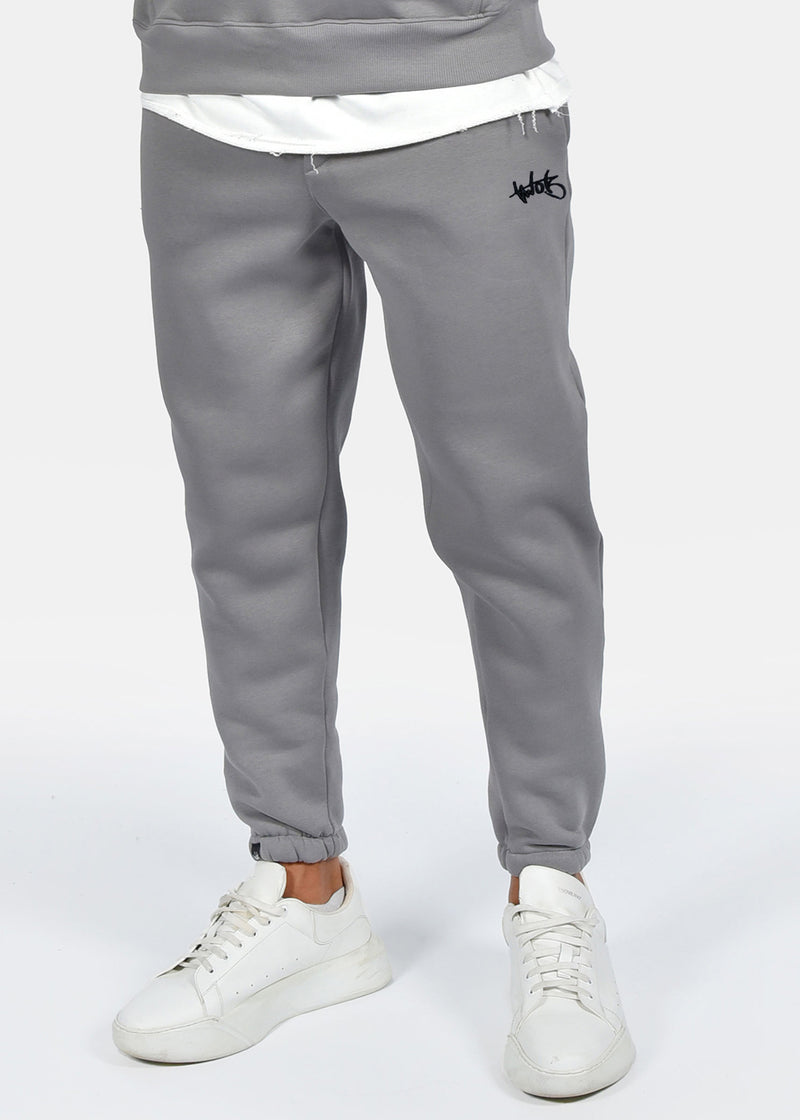 Ανδρική φόρμα με λάστιχο Two Brothers-BT-25590- signature logo regular fit pants γκρι