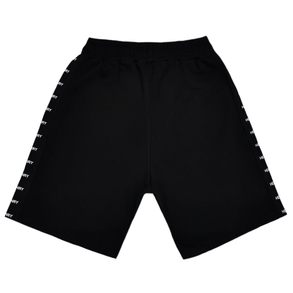 HENRY CLOTHING - 6-055 - REPEAT LOGO STRIPE SHORTS - BLACK