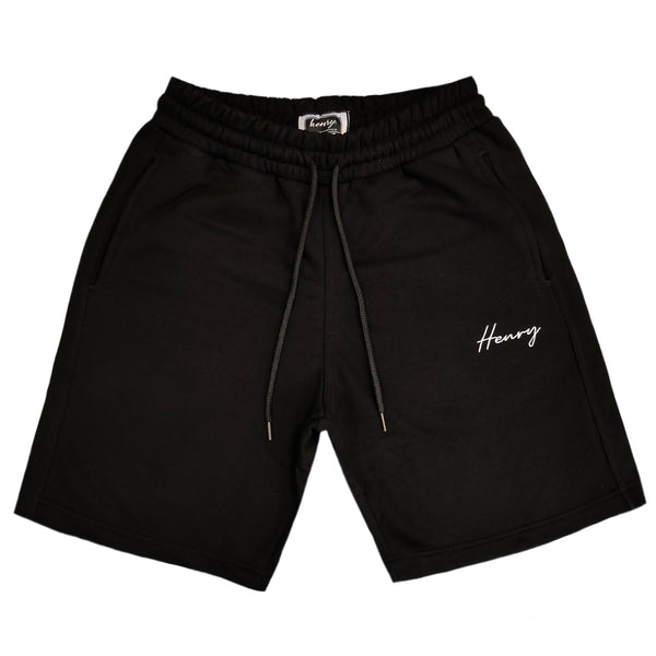 Henry clothing - 6-327 - white calligraphy logo shorts - black