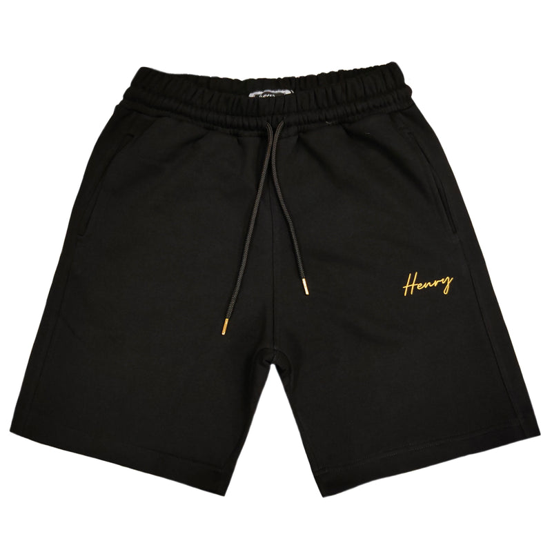 Henry clothing - 6-327 - gold calligraphy shorts - black