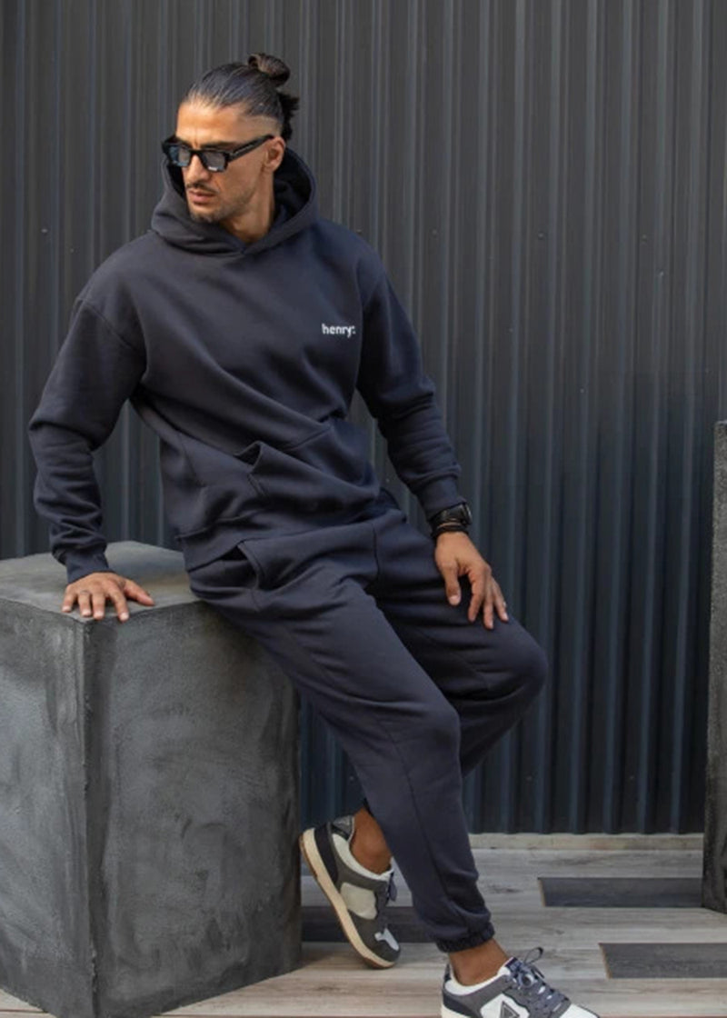 Ανδρικό φούτερ με κουκούλα Henry Clothing-3-763-statement back print ανθρακί