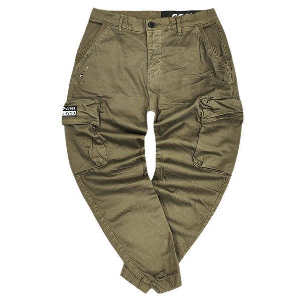 Ανδρικό Παντελόνι Cosi jeans - 62-fosse- w23 - splashed cargo elasticated χακί