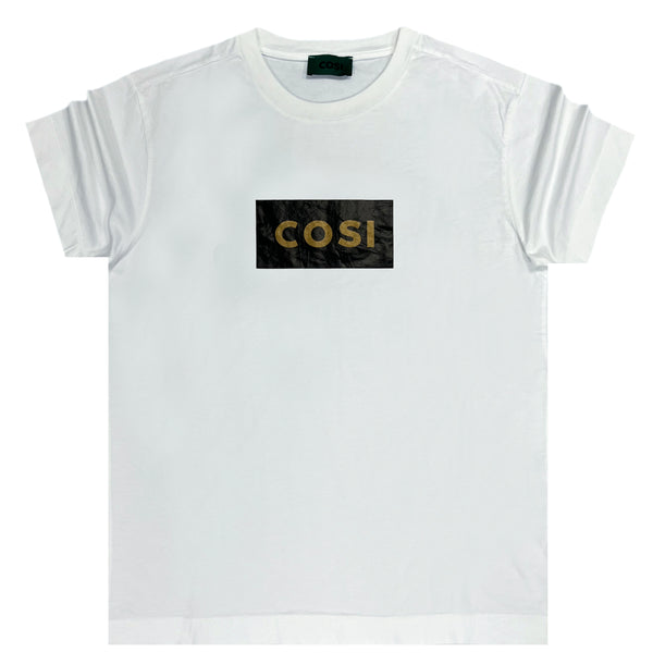 Ανδρική κοντομάνικη μπλούζα Cosi jeans - 62-W23-13 - black frame gold letters t-shirt λευκό