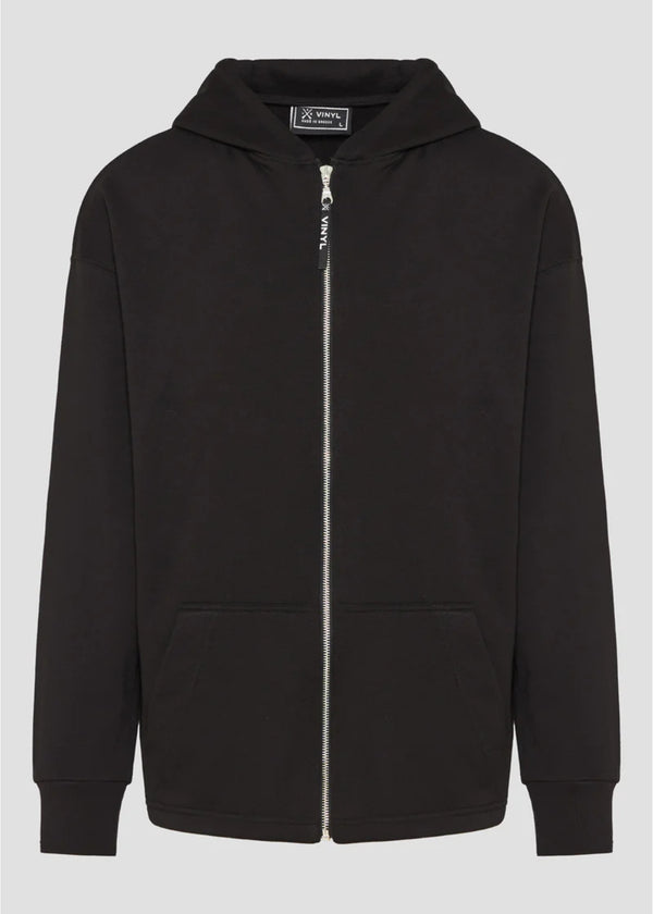 Αδρική ζακέτα με κουκούλα Vinyl Art Clothing - 62626-01 - premium cotton oversized - signature move jacket μαύρο
