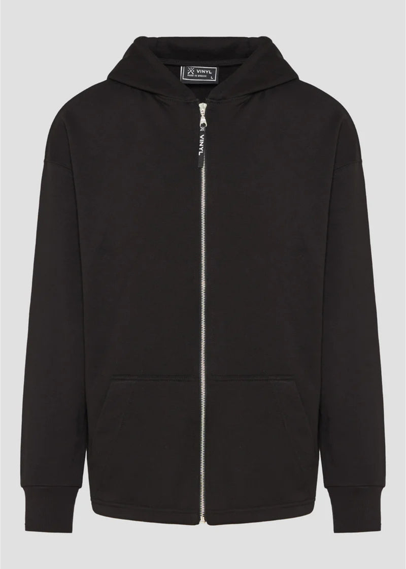 Αδρική ζακέτα με κουκούλα Vinyl Art Clothing - 62626-01 - premium cotton oversized - signature move jacket μαύρο