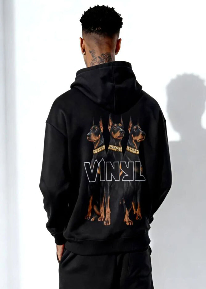 Ανδρικό μακρυμάνικο φούτερ με κουκούλα Vinyl Art Clothing-64550-01-Dogs Gang Hoodie oversized μαύρη