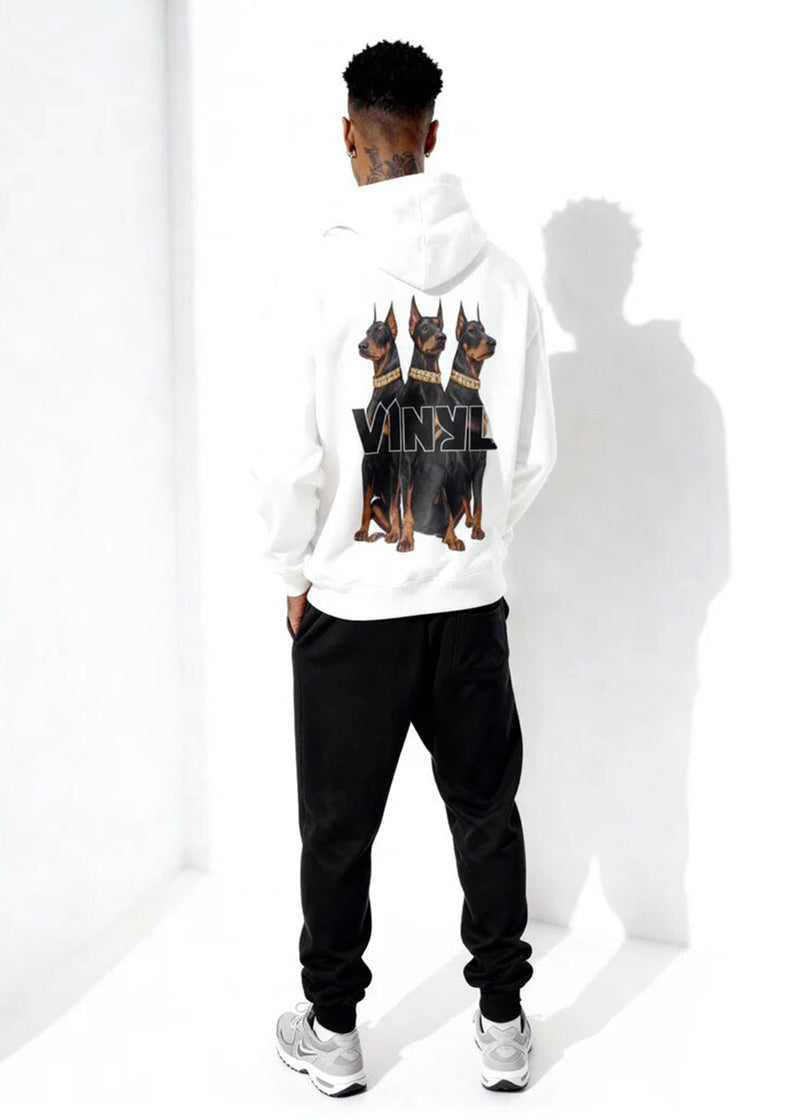 Ανδρικό μακρυμάνικο φούτερ με κουκούλα Vinyl Art Clothing-64550-02-Dogs Gang Hoodie oversized λευκή