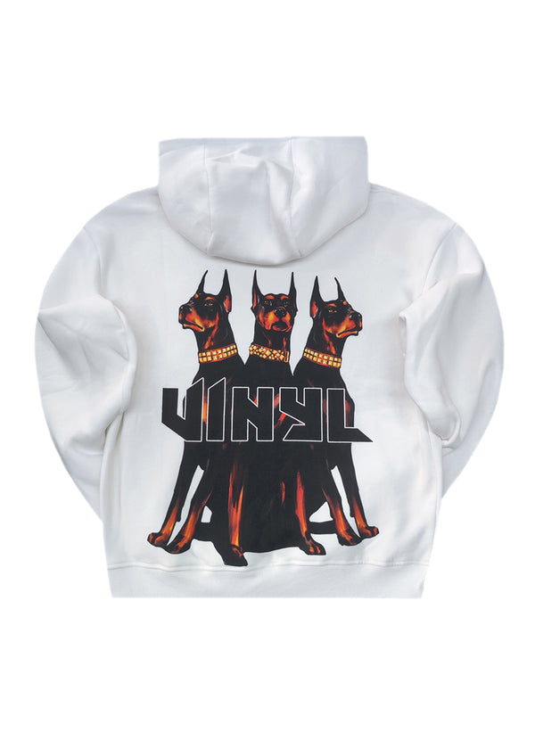 Ανδρικό μακρυμάνικο φούτερ με κουκούλα Vinyl Art Clothing-64550-02-Dogs Gang Hoodie oversized λευκή