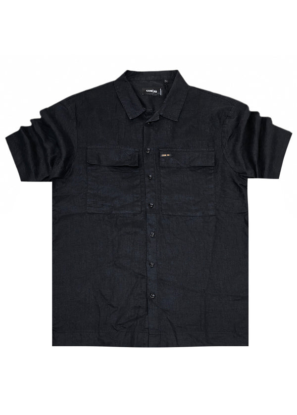 Ανδρικό κοντομάνικο λινό πουκάμισο  - Cosi Jeans - 65-CASOLA 10 -  linen shirt μαύρο