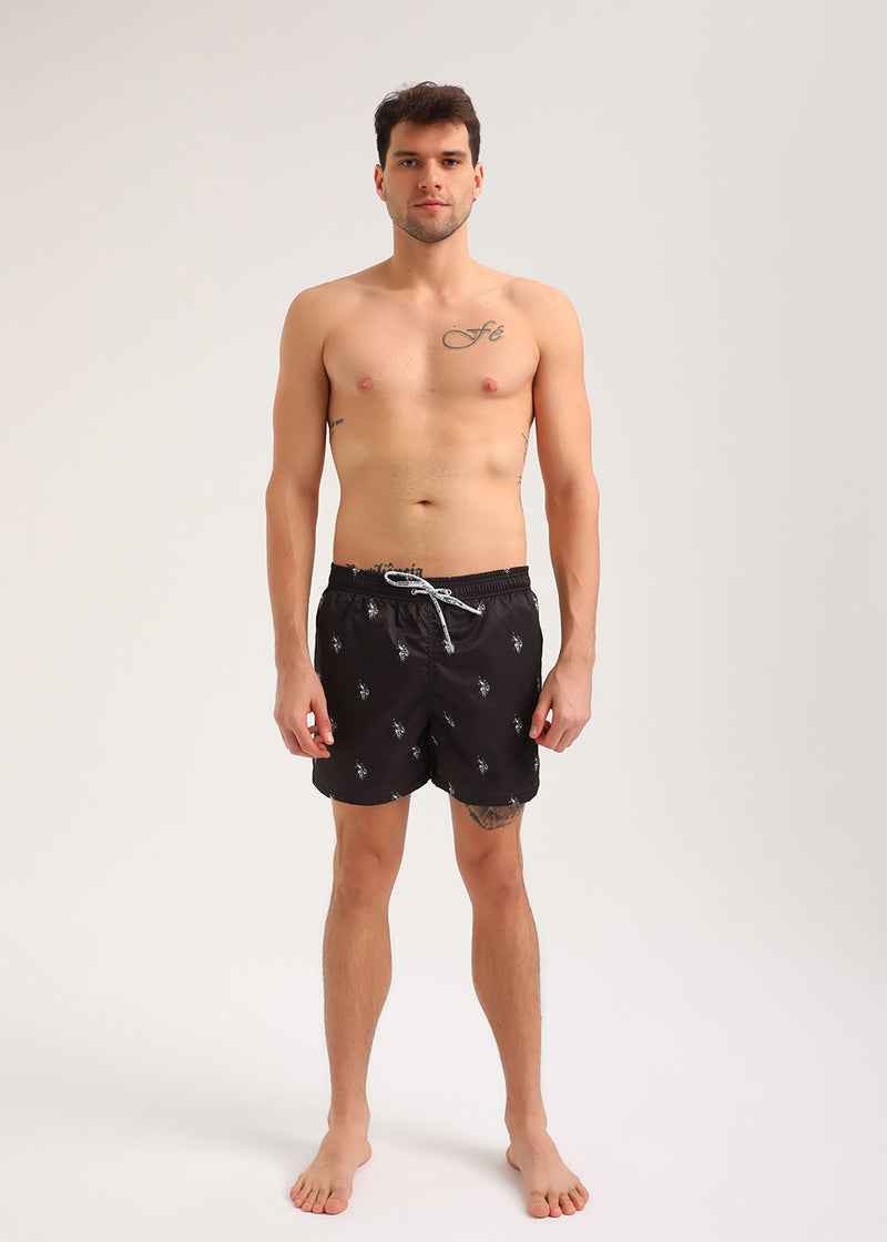 Ανδρικό μαγιό New World Polo - POLO 7010 - logo swim shorts μαύρο