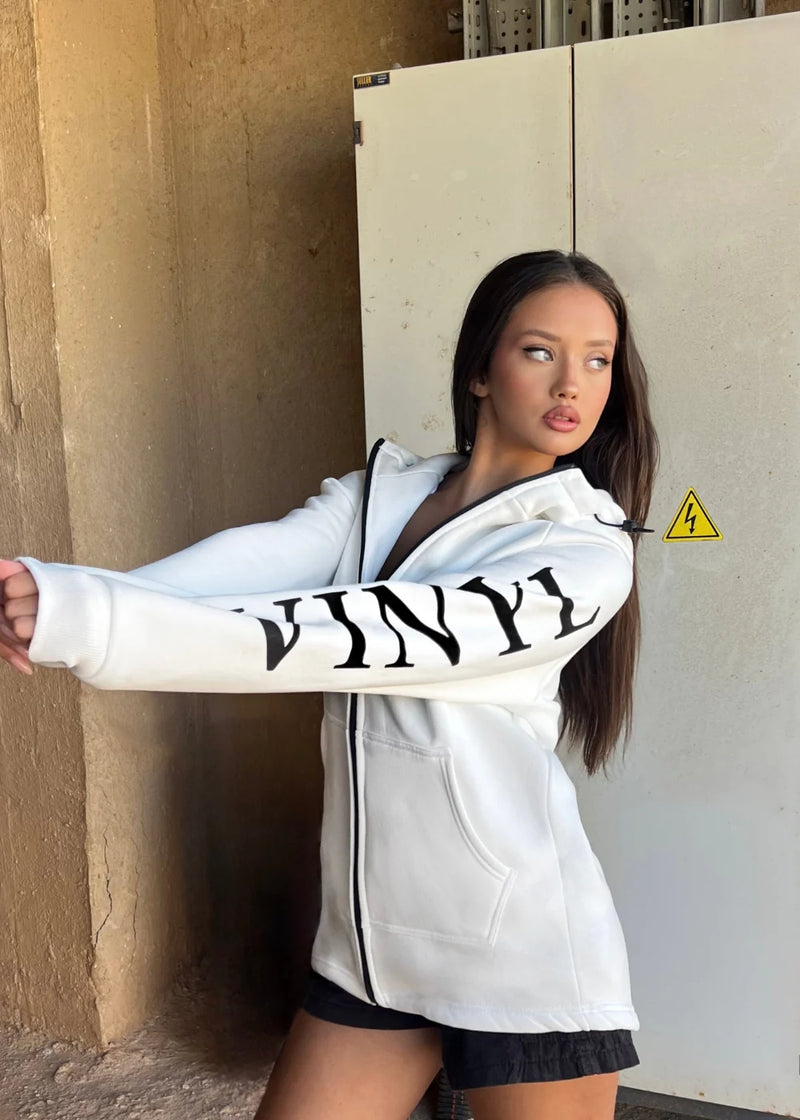 Ανδρική Ζακέτα Vinyl art clothing - 73524-02 - logo print full-zip λευκό