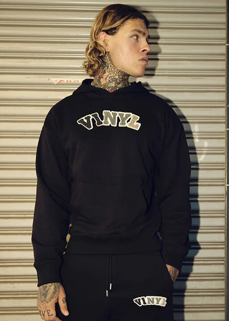 Ανδρικό φούτερ με κουκούλα Vinyl Art Clothing-73714-01-patch cotton regular fit -black