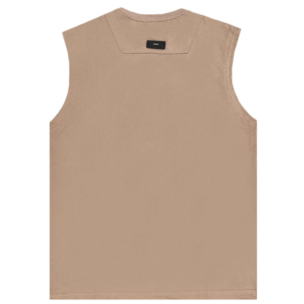 Ανδρική αμάνικη μπλούζα Gang - 7756 - sleeveless 321 logo καφέ