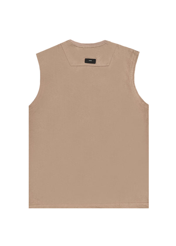 Ανδρική αμάνικη μπλούζα GUF - 7756 - sleeveless 321 logo καφέ