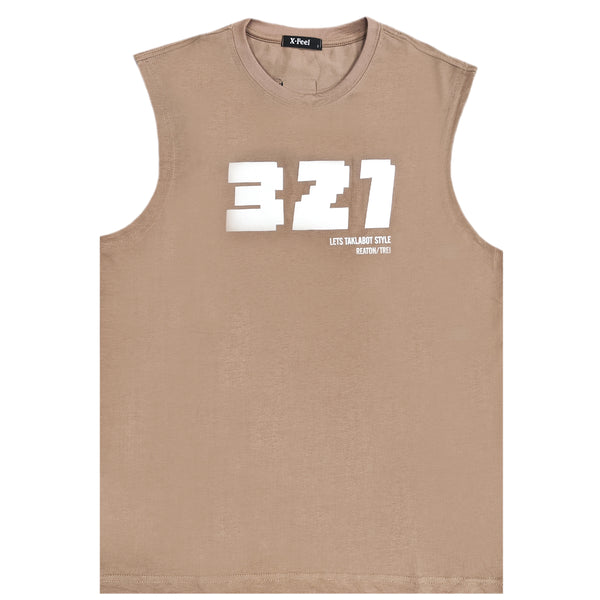 Ανδρική αμάνικη μπλούζα Gang - 7756 - sleeveless 321 logo καφέ
