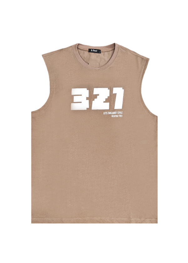 Ανδρική αμάνικη μπλούζα GUF - 7756 - sleeveless 321 logo καφέ