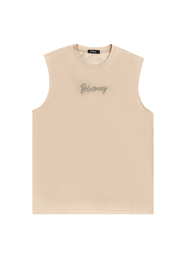 Ανδρική αμάνικη μπλούζα GUF - 7758 - sleeveless lifesiyle logo μπεζ