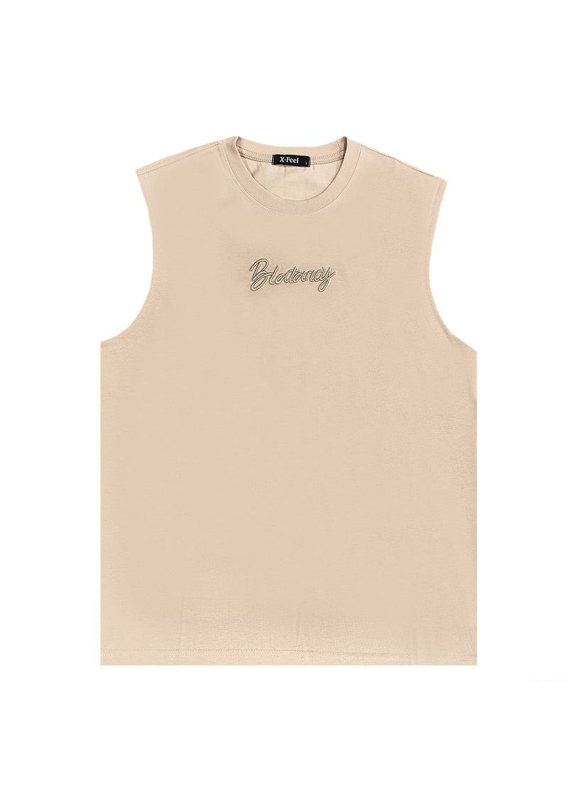 Ανδρική αμάνικη μπλούζα Gang - 7758 - sleeveless lifesiyle logo μπεζ