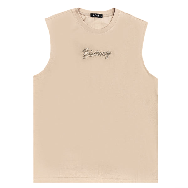 Ανδρική αμάνικη μπλούζα Gang - 7758 - sleeveless lifesiyle logo μπεζ