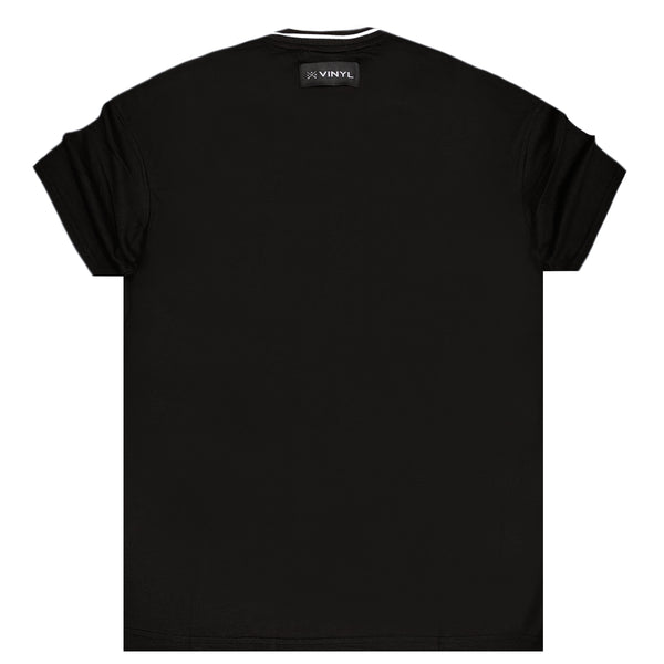 Ανδρική κοντομάνικη μπλούζα Vinyl art clothing - 78520-01 - striped neck oversized fit μαύρο