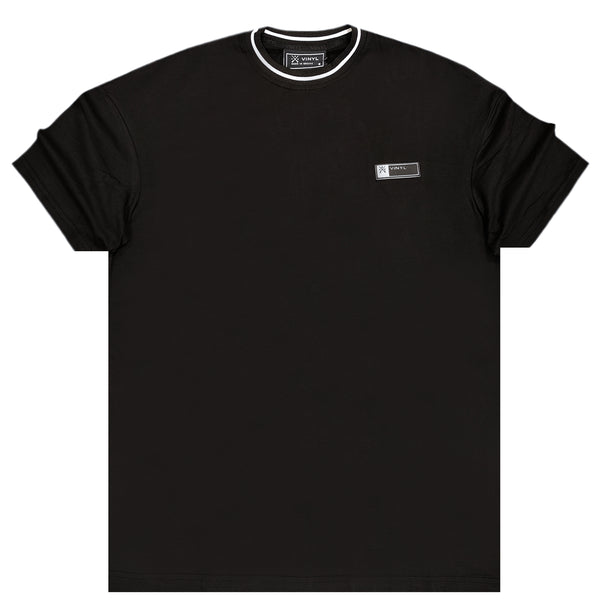 Ανδρική κοντομάνικη μπλούζα Vinyl art clothing - 78520-01 - striped neck oversized fit μαύρο