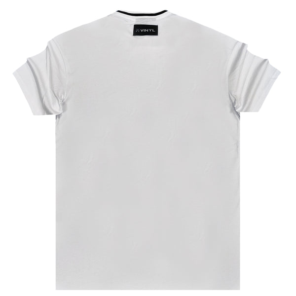 Ανδρική κοντομάνικη μπλούζα Vinyl art clothing - 78520-02 - striped neck oversized t-shirt λευκό