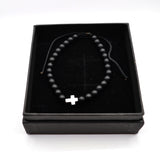 Gang - GNG008 - high quality black steel bracelet with silver cross - black