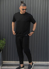 Ανδρικό ανοιξιάτικο παντελόνι Henry clothing - 8-101 - linen oversized pants μαύρο
