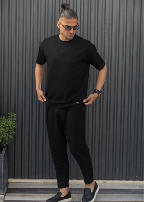 Ανδρικό ανοιξιάτικο παντελόνι Henry clothing - 8-101 - linen oversized pants μαύρο