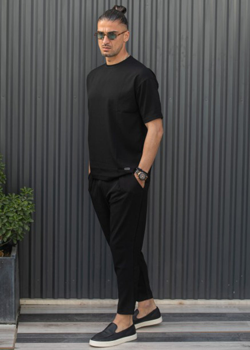 Ανδρικό ανοιξιάτικο παντελόνι Henry clothing - 8-101 - linen oversized pants μαύρο